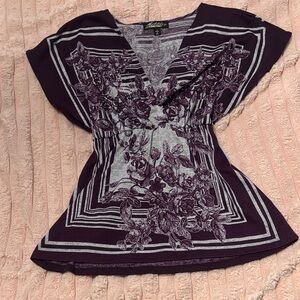 Absolutely Famous Purple and Gray Floral Blouse